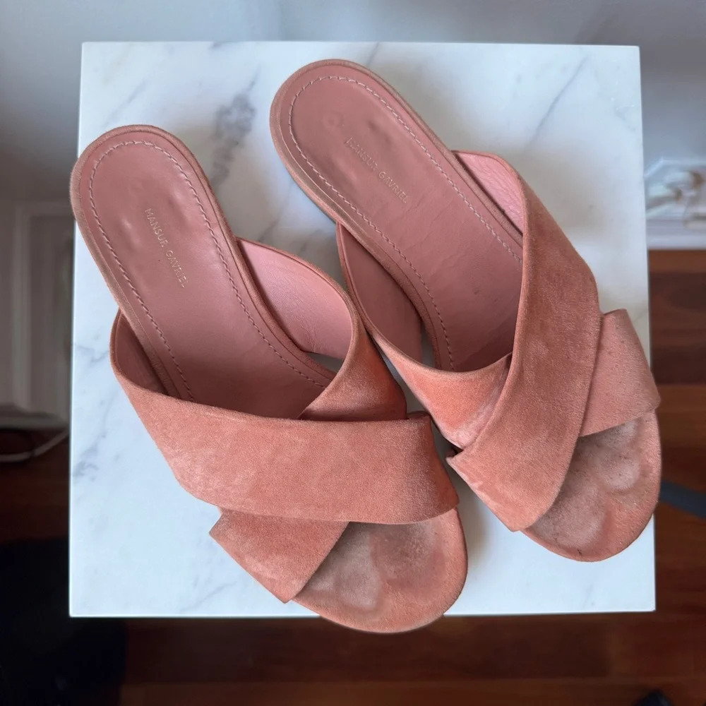 Mansur Gavriel Women’s Sandals Crisscross Strap Flat Pink Suede EU 36.5